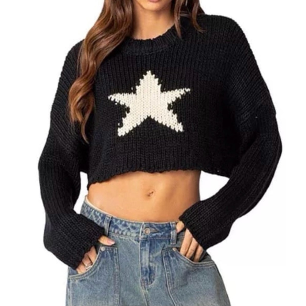 Edikted Black Knit Sweater with White Star